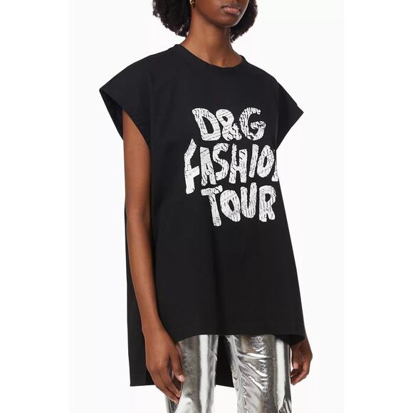 NWT Dolce & Gabbana Black D&G Fashion Tour step-hem T-Shirt IT 40 S - Picture 2 of 9
